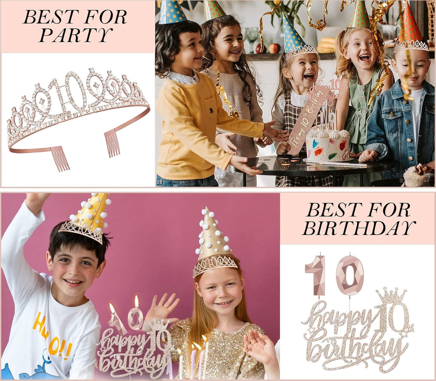 8pcs 40th Birthday Decorations gifts for Women, Including 40th Happy Birthday Cake Topper, Queen Sash with Pearl Pin, Sweet Rhinestone Tiara Crown for Women, Number Candles and Balloons (Rose Gold)