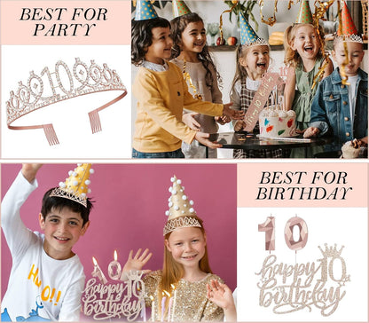 8pcs 40th Birthday Decorations gifts for Women, Including 40th Happy Birthday Cake Topper, Queen Sash with Pearl Pin, Sweet Rhinestone Tiara Crown for Women, Number Candles and Balloons (Rose Gold)