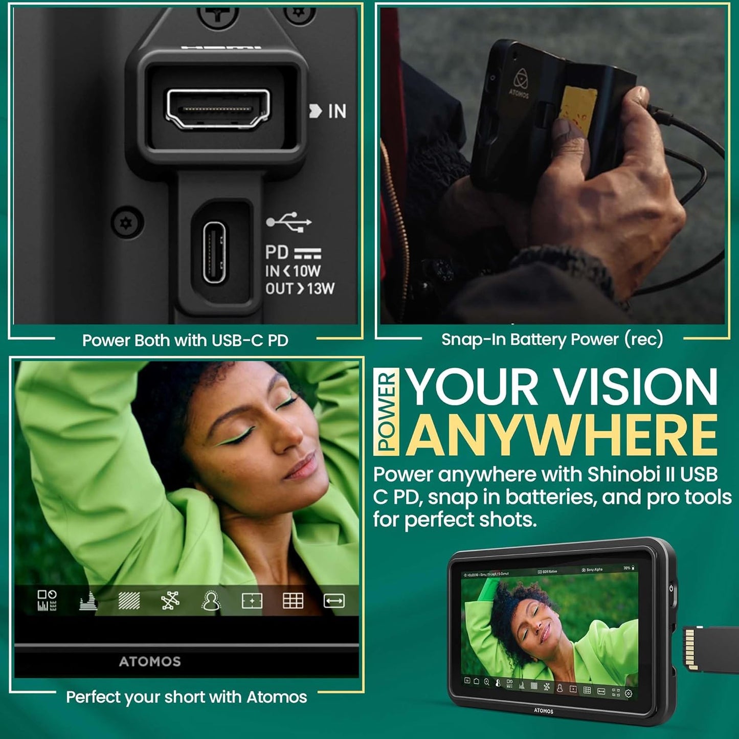 Atomos Shinobi II 5.2" HDMI HDR Monitor – 1500-nit Bright Touchscreen, 4K HDMI Input, AtomHDR, USB-C Power & Camera Control