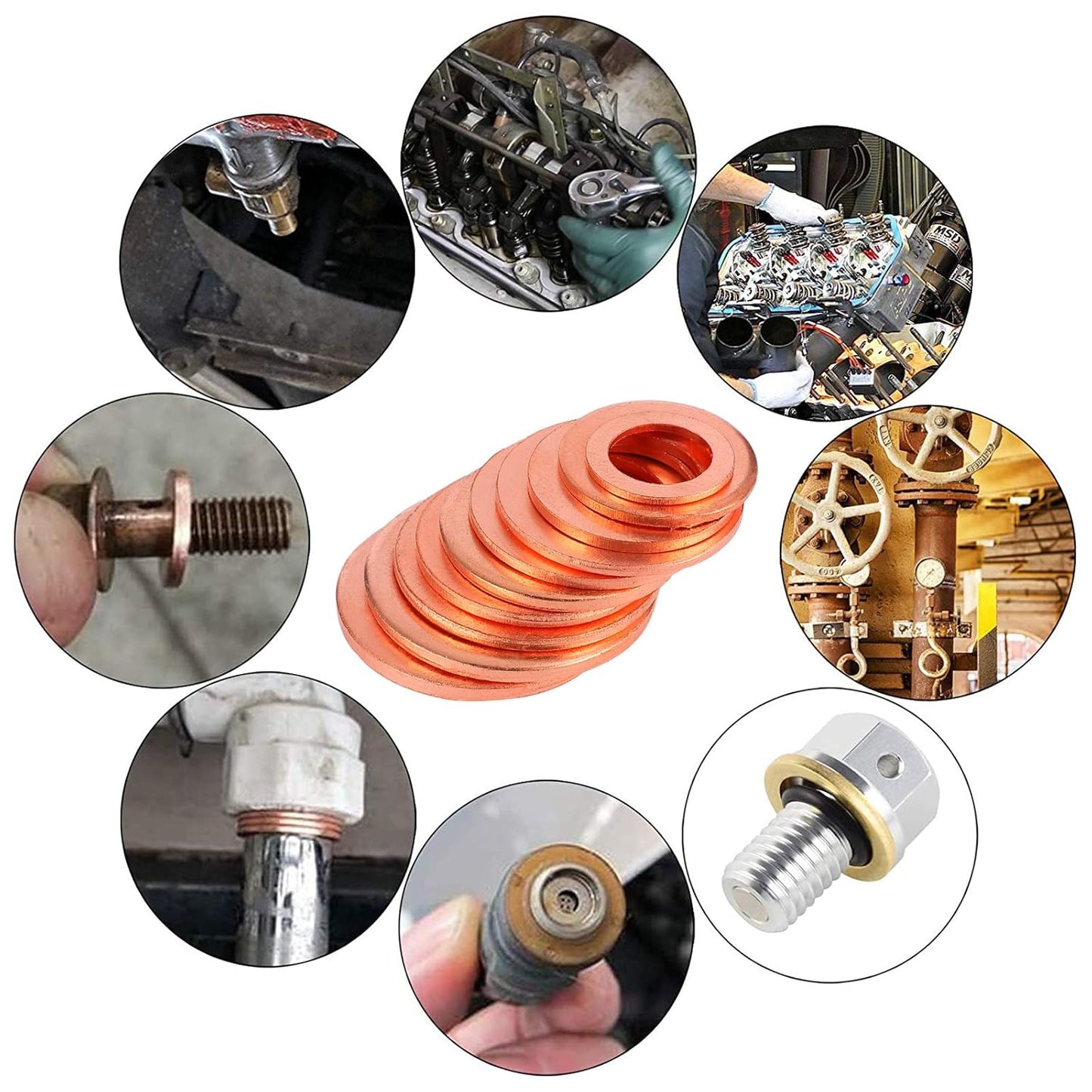 Toolwiz 150PCS 15 Sizes Copper Washers Metric Sealing Assortment Set Flat Ring Sump Plug Crush Washer Oil Drain Plug Gasket Seal Assortment Set M5/6/7/8/10/10.5/11/12/12.5/14/15/16/16.5/17.5