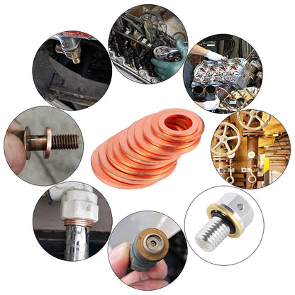 Toolwiz 150PCS 15 Sizes Copper Washers Metric Sealing Assortment Set Flat Ring Sump Plug Crush Washer Oil Drain Plug Gasket Seal Assortment Set M5/6/7/8/10/10.5/11/12/12.5/14/15/16/16.5/17.5