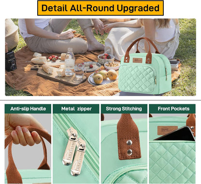 HOMESPON Lunch Bag for Woman Man Adults with Front Pocket Insulated Lunch Tote Lunch Box Container for Work Picnic or Travel(Black)