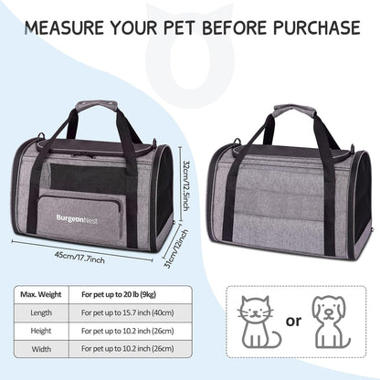 BurgeonNest Cat Carriers for Medium Cats Under 25 lbs, Pet Carrier for Cats with Unique Side Bag,Top Load Small Pet Carrier Soft-Sided Escape Proof with 4 Ventilated Windows