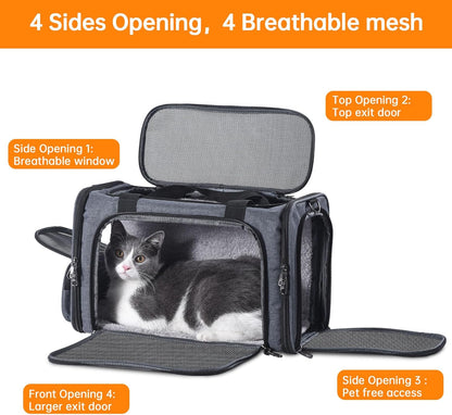 Cat Carrier Pet Travel Carrier by Airplane Approved Under seat, TSA Airline Approved Soft-Sided Carrier Bag for cat,Dogs,17.5 x 8.5 x 11 inches,Grey