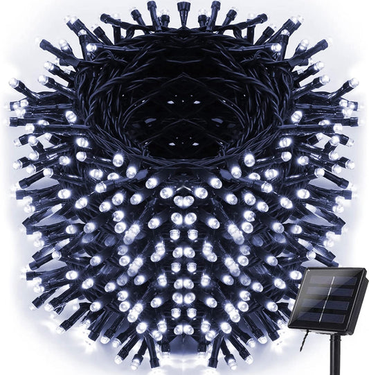 iShabao Solar StringLights Outdoor, 98.4ft 300 LED Solar Fairy Lights 8 Modes Waterproof Christmas Lights for Garden, Patio, Home, Party, Wedding, Holiday, Tree, Outdoor Decor (White)