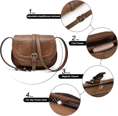 Crossbody Bags for Women Small Over the Shoulder Saddle Purses and Boho Cross body Handbags,Vegan Leather