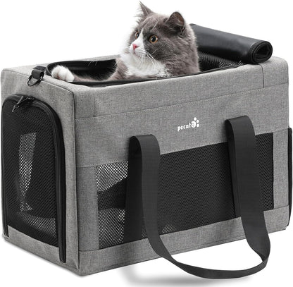 Pecute Cat Carrier Airline Approved, Thickened 5mm Steel Wire Frame, Stable Dog Carrier for Small Dogs, Breathable Foldable Pet Carrier with Sunshade, Suitable for Pets up to 5kg/11lbs (Dark Gray)