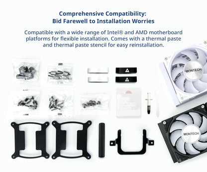 MONTECH HyperFlow ARGB 360 - AIO CPU Liquid Cooler, Intel&AMD Compatible, Chart-Topping Performance, Enhanced 3100RPM Water Pump Design, 3X Metal Pro 12 ARGB Ultimate Cooling Fans - Black