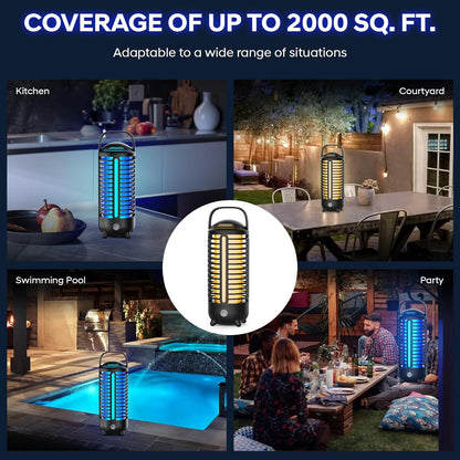 Bug Zapper Outdoor, Rechargeable Mosquito Zapper Indoor with LED Light, Portable IP66 Waterproof 3600mAh Electric Fly Zapper with Hook for Home, Garden, Patio, Backyard - Black