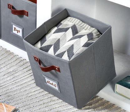 DECOMOMO Cube Storage Bin, Storage Cubes with Labels, Baskets for Shelves Kallax Linen Closet Organizers (Cube 10.5x11"/ 6pcs, Black)