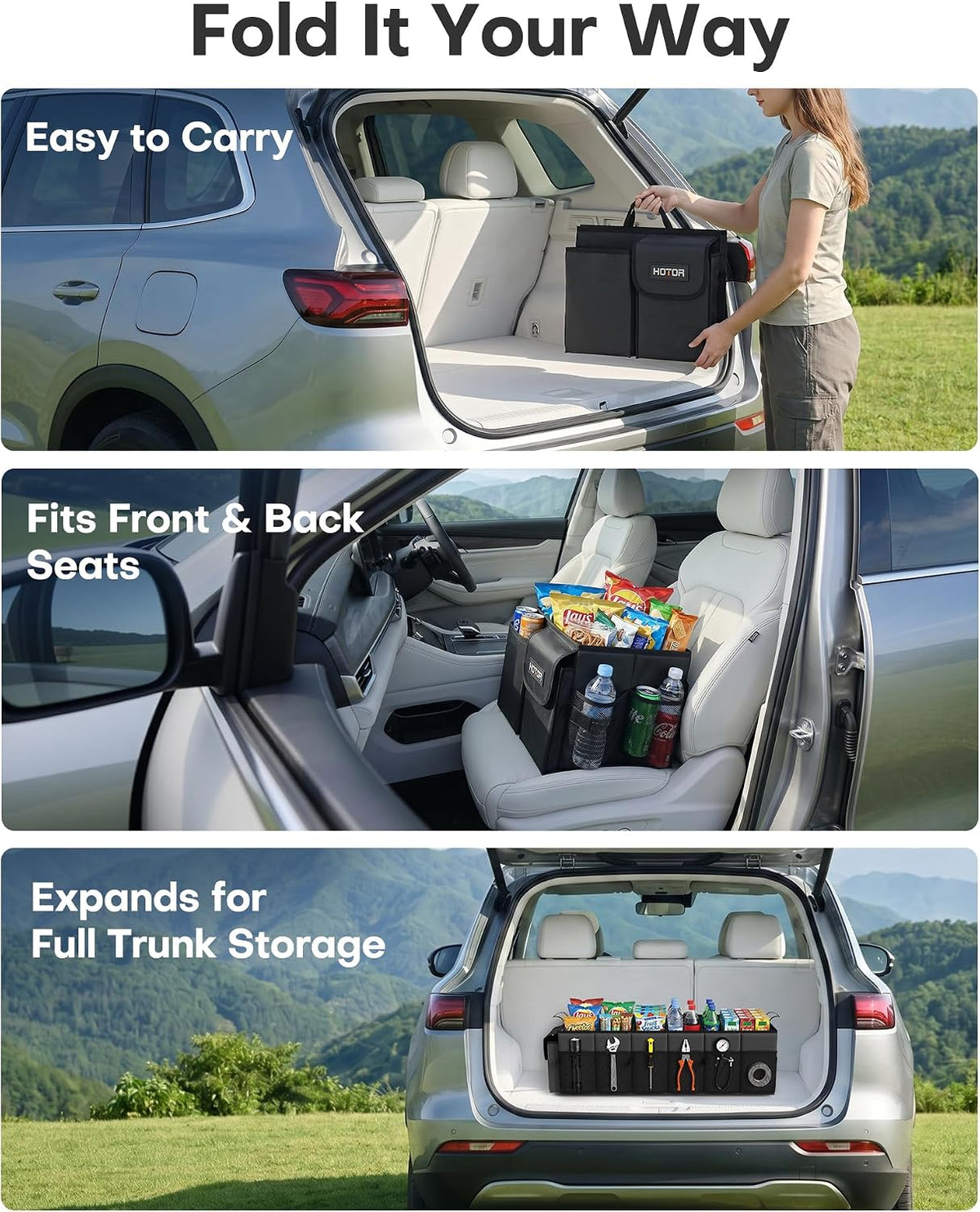 HOTOR Car Trunk Organizer for SUV - Car Organizer with Removable Cooler Bag