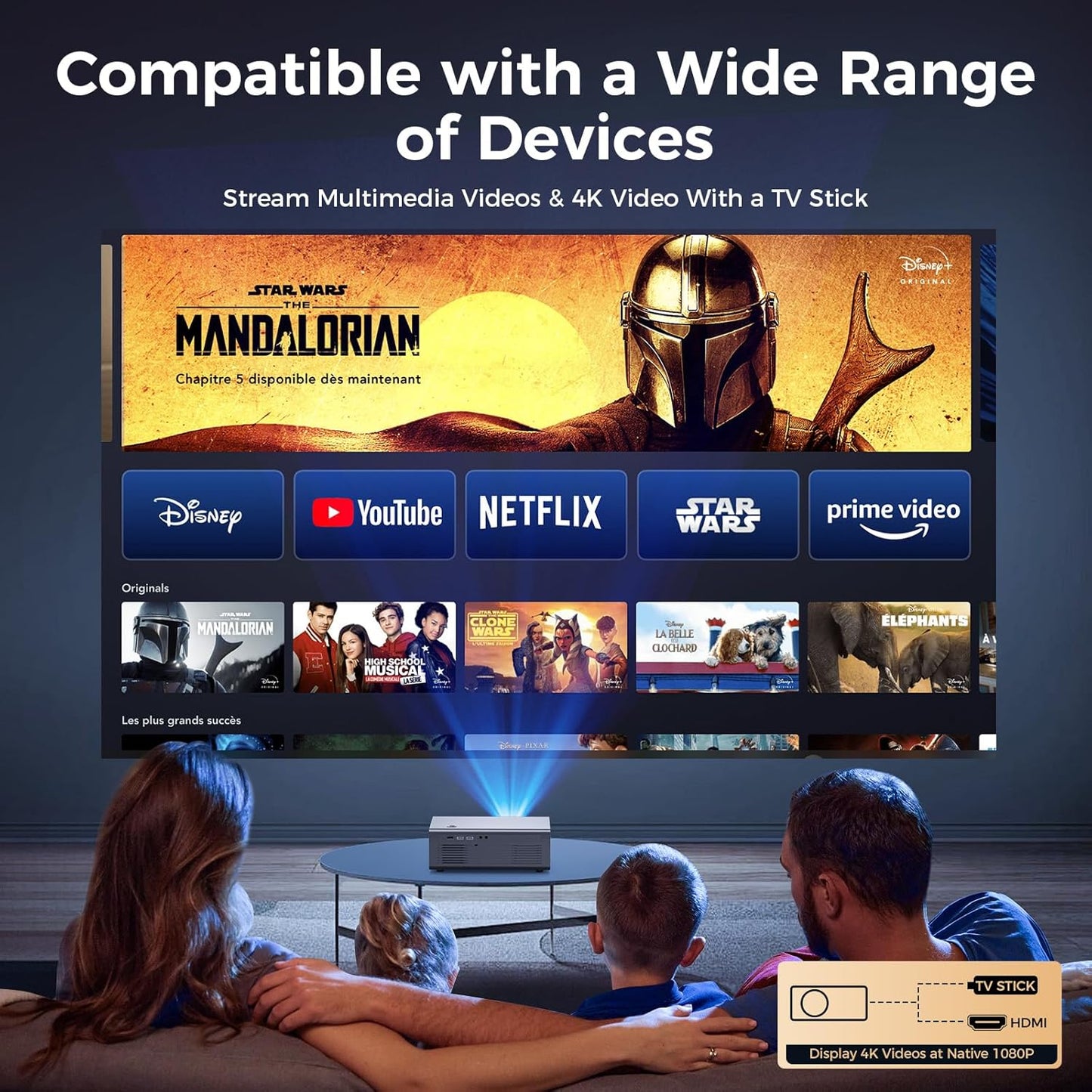 [Auto Focus/4K Support] Projector with WiFi 6 and Bluetooth 5.2, 850ANSI Native 1080P Outdoor Movie Projector, iSinbox Vertical Keystone Smart Projector 50% Zoom for iOS/Android/TV Stick