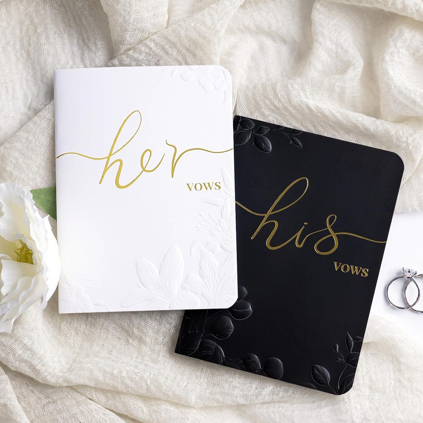 WEMATE Vow Books His and Hers,Wedding Vow Book with Gold Foil and 2 Pens, Wedding Essentials, Beautiful Wedding Present Stuff - Brown and Apricot