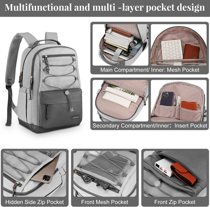 WINDARS School Backpack for Teens Girls, Aesthetic College Backpack Large Bookbag for Women Students Fashion 15.6 Inch Laptop Bag for Work Travel (Khaki Beige)