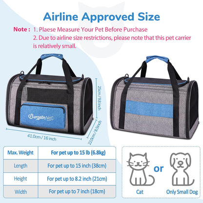 BurgeonNest Cat Carriers for Medium Cats Under 25 lbs, Pet Carrier for Cats with Unique Side Bag,Top Load Small Pet Carrier Soft-Sided Escape Proof with 4 Ventilated Windows