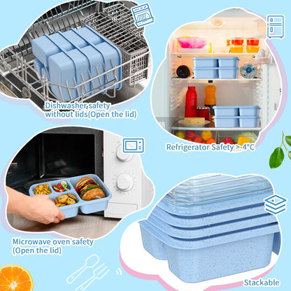 Large Capacity Bento Box for Adults, 4-Piece Set – Stackable Lunch Box with 4 Compartments, Microwave & Dishwasher Safe, Reusable Meal Prep Containers, Snack Containers for Kids & Adults (4 Colors)