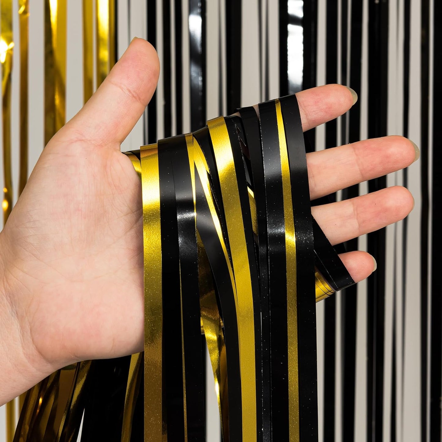 GREATRIL Iridescent Party Tinsel Fringe Backdrop Decorations - Holographic Foil Streamers Curtain for Mermaid/Under The Sea/Frozen/Ocean/Disco/Birthday Themed 3.2ft x 6.5ft - 2 PCS