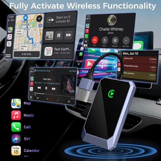 Wireless CarPlay Adapter, Convert Factory Wired to Wireless for iPhone, Plug & Play No Delay Mini, More Stable Supports Voice Assistant, Compatible with Cars with OEM Wired CarPlay & iOS 10+ - PuriLite