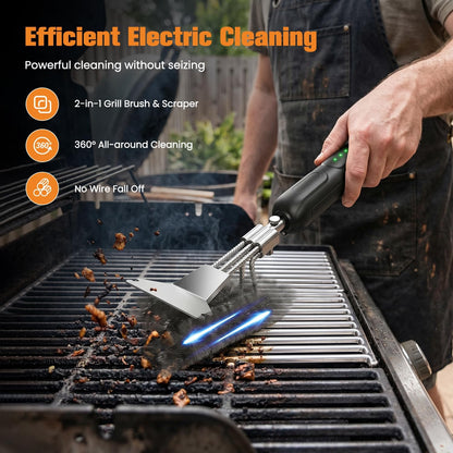 2026 Upgraded Electric Grill Brush: Cordless BBQ Cleaner with 2-Speed Powerful Motor, Reciprocating Clean, Reaches Grill Grate Sides & Corners, 20kg High-Torque Electric BBQ Brush with LED Light