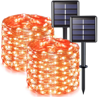 Solar Halloween Decoration Lights, JMEXSUSS 2 Pack 33FT 100 LED Orange and Purple Halloween String Lights, Halloween Lights with 8 Modes for Halloween Tree Yard Outdoor Spooky Party Garden Decorations