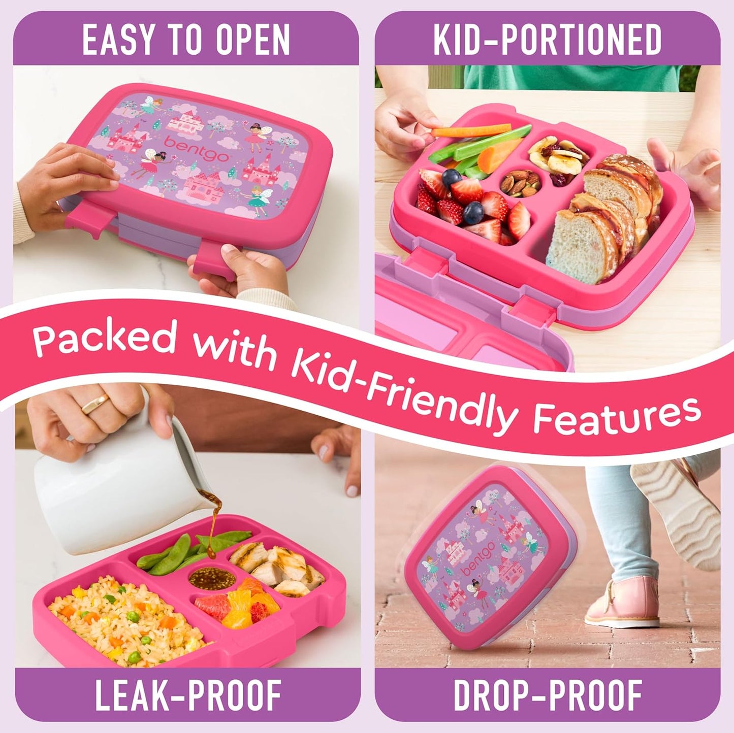 Bentgo Kids Prints (Unicorn) - Leak-Proof, 5-Compartment Bento-Style Kids Lunch Box - Ideal Portion Sizes for Ages 3 to 7 - BPA-Free and Food-Safe Materials
