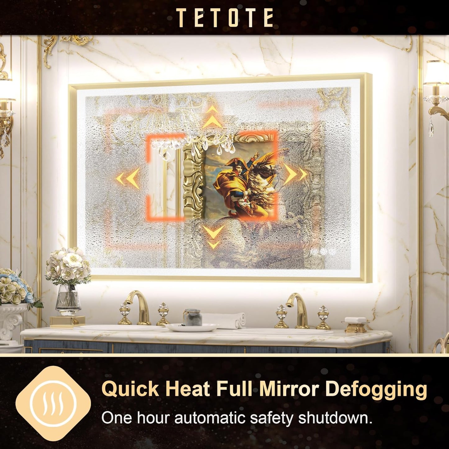 TETOTE 28x36 LED Mirror for Bathroom Black Metal Frame Frontlit & Backlit Lighted Vanity Mirror Baroque Gothic Anti Fog Stepless Dimmable White/Warm/Natural,Wall Mounted(Horizontal/Vertical)