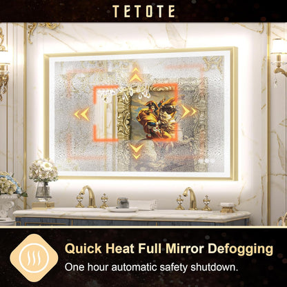 TETOTE 28x36 LED Mirror for Bathroom Black Metal Frame Frontlit & Backlit Lighted Vanity Mirror Baroque Gothic Anti Fog Stepless Dimmable White/Warm/Natural,Wall Mounted(Horizontal/Vertical)
