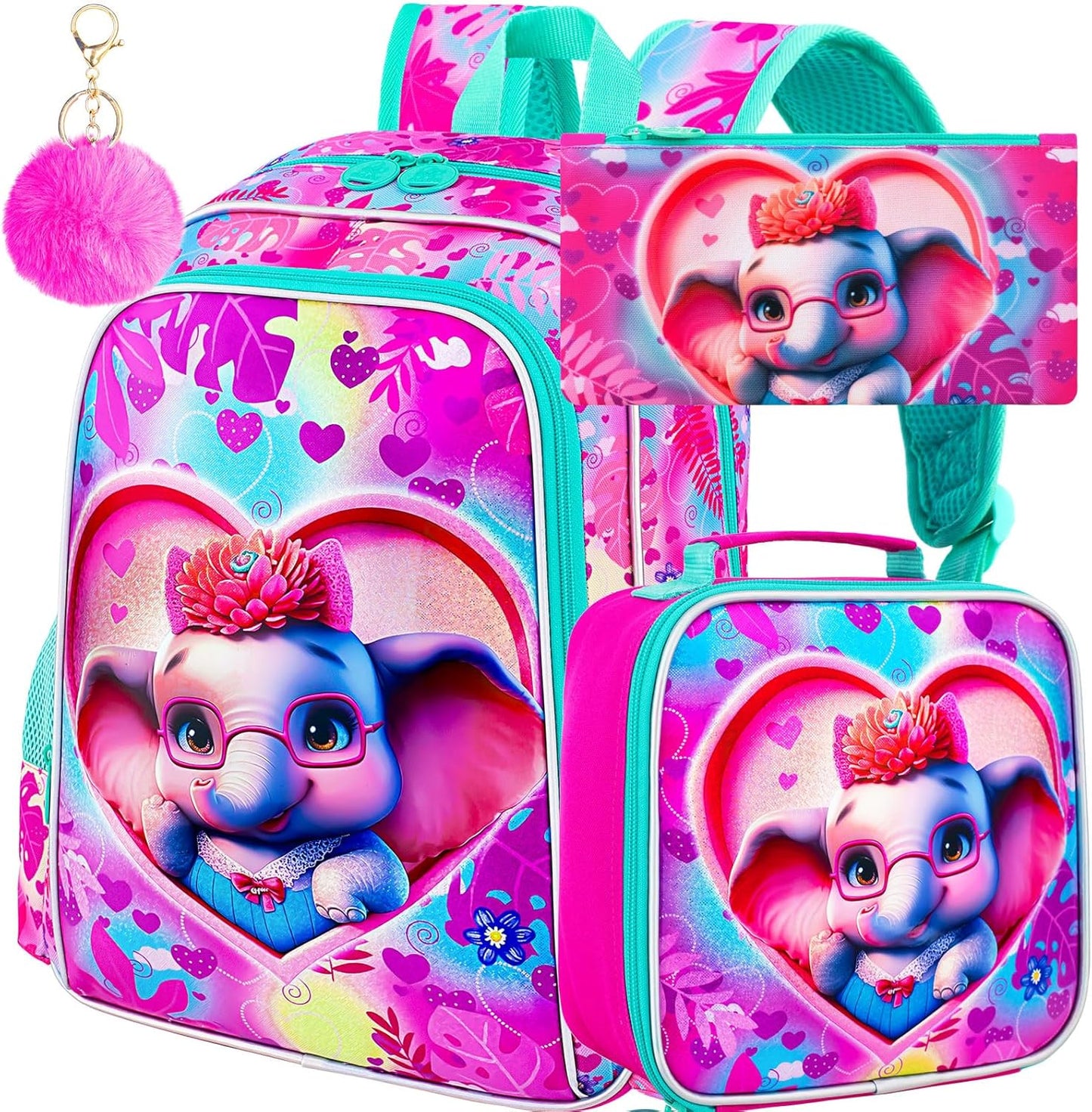 3pcs Backpack for Boys and Girls, 16” Kids Kindergarten Bookbag with Lunch Box, Cute Elementary Backpacks for Boy Girl