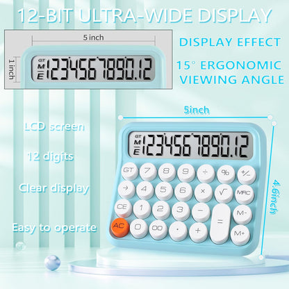 VEWINGL Mechanical Switch Calculator, 12 Digit Large LCD Display and Buttons, Great for Everyday Life and Basic Office Work, with Battery