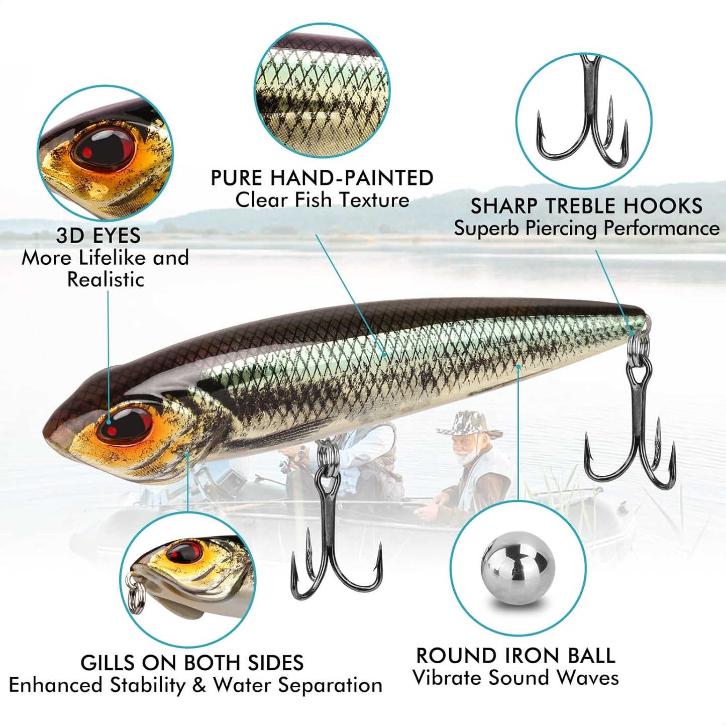 TRUSCEND PoPobait with BKK Hooks, Top Water Plopper Fishing Lures for Bass Walleye Pike Catfish Musky Perch, Floating Lure for Freshwater or Saltwater, Amazing Teasers Fishing Gifts for Family Fishing