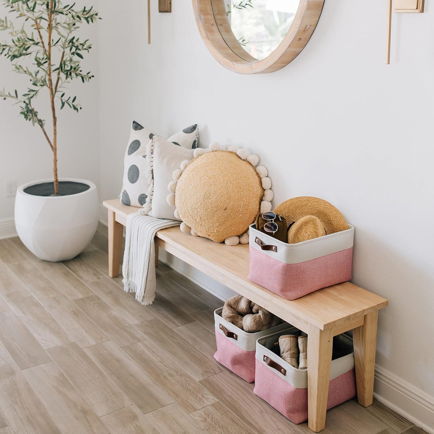 OrganiHaus Large Fabric Storage Baskets for Shelves 3 Pack, 15x11in Closet Storage Bins for Shelves, Cloth Baskets, Fabric Storage Cubes, Linen Closet Organizers, Fabric Basket, White Basket