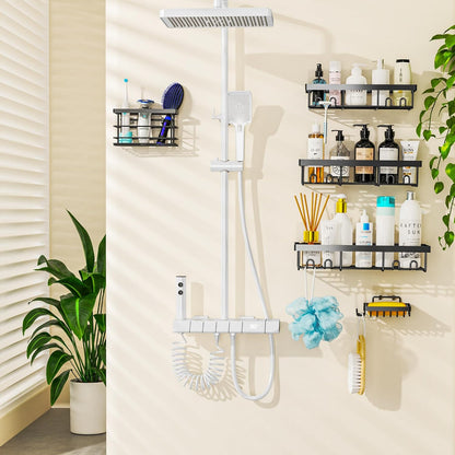 Moforoco Shower Caddy Shelf Organizer Rack, Self Adhesive Black Bathroom Shelves Basket, Home Farmhouse Wall Shower Inside Organization and Storage Decor Rv Accessories, First Apartment Essentials