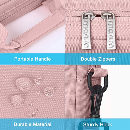 MOSISO Laptop Bag 16 inch, 15-15.6 inch Computer Shoulder Bag Compatible with MacBook Air 15 M4 M3 M2/Pro 16 M4 M3 M2 M1, Notebook &2 Raised&1 Flapover&1 Horizontal Pocket&Handle&Belt, Pink - PuriLite
