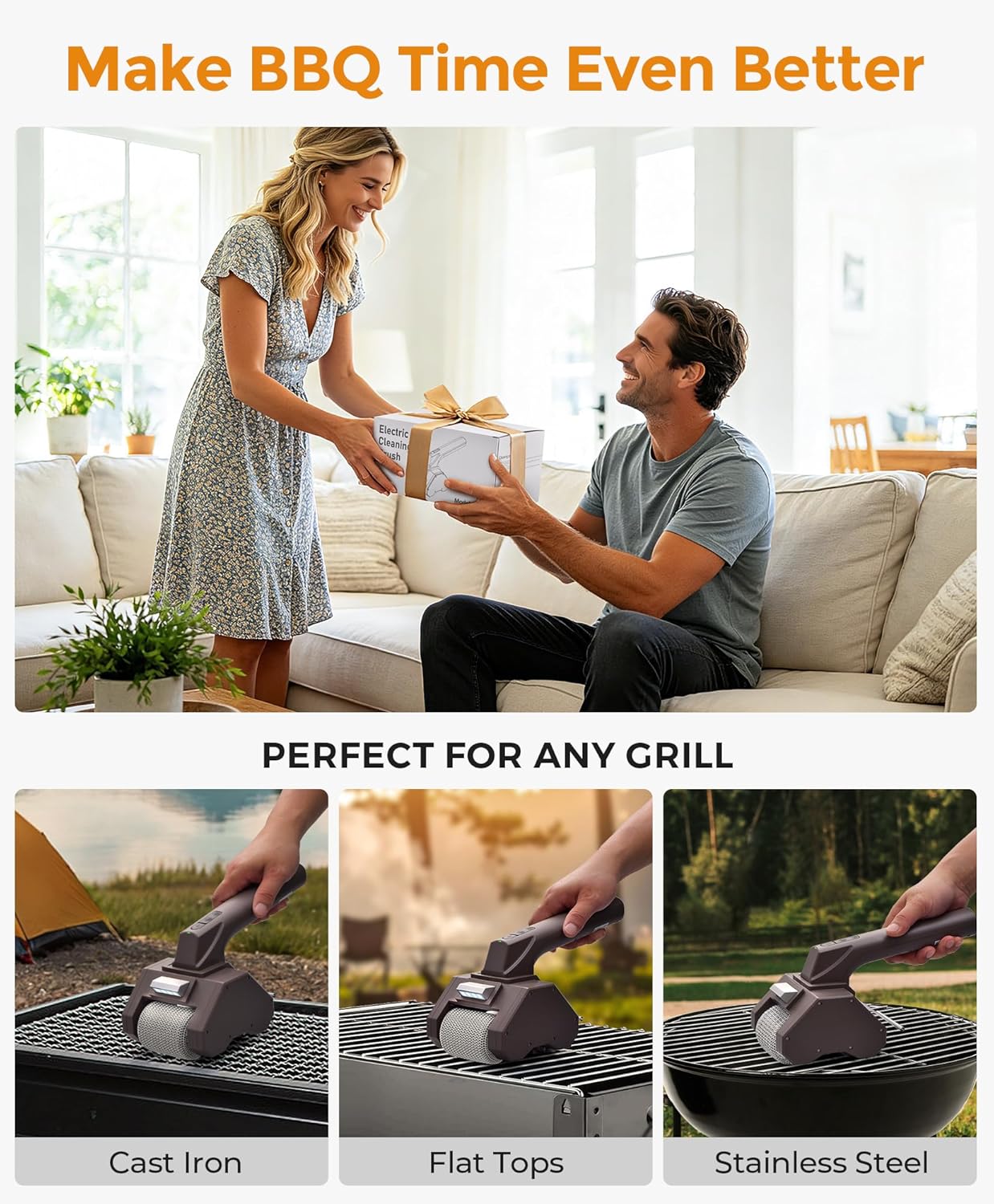 Electric Grill Brush for Outdoor Grill, Dual Roller BBQ Grill Cleaner | 2-Speed, Bristle Free Cordless Grill Tools, 2 Modes, 150Mins Runtime & LED Light for Camping Backyard Barbecue, Gifts for Men