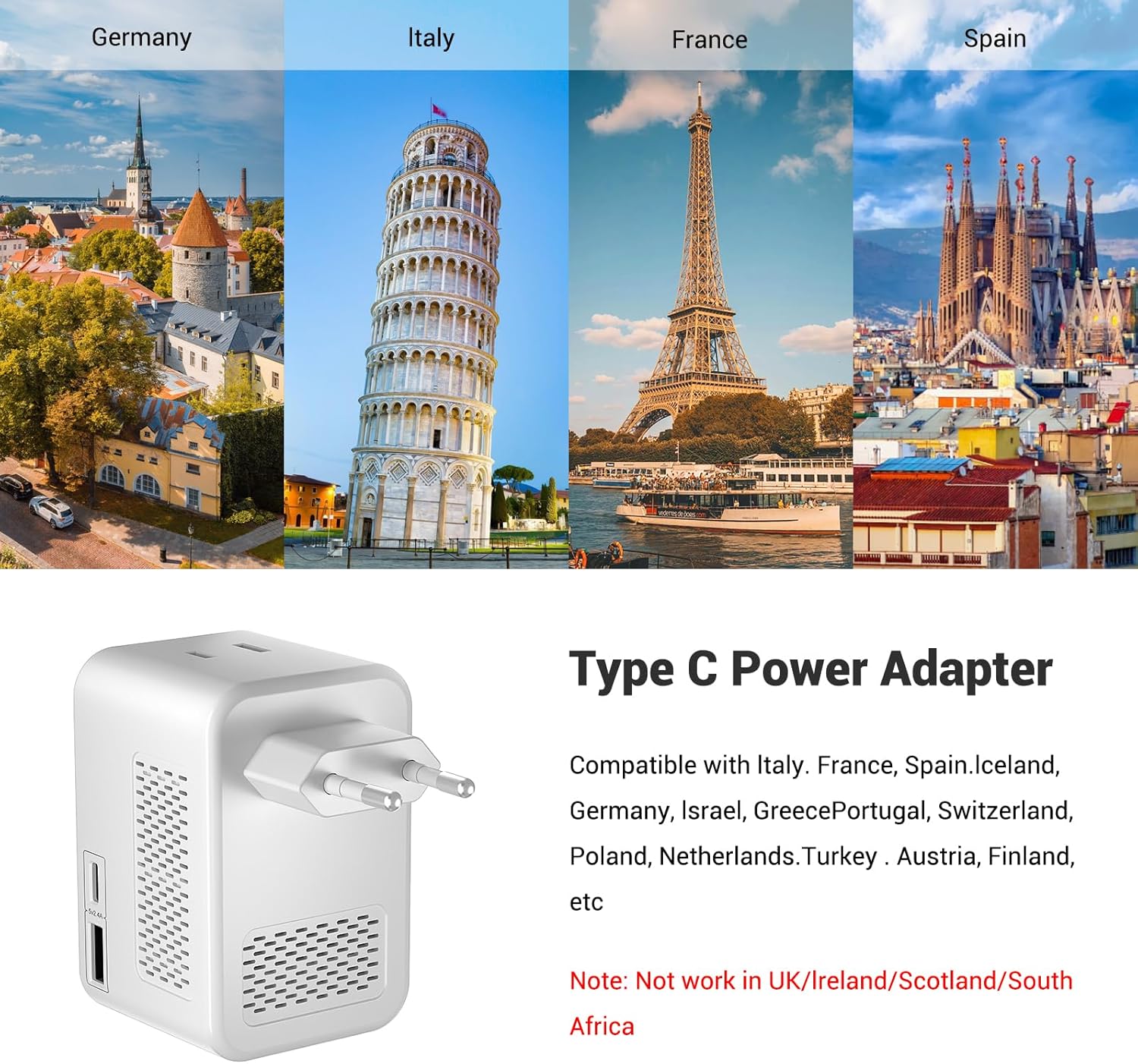 SARQW Travel Converter Adapter Voltage Converter That Steps Down 220 Volts to 110 Volts for use in Over 200 Countries,Including The U.S., U.K., Europe, and Australia - PuriLite