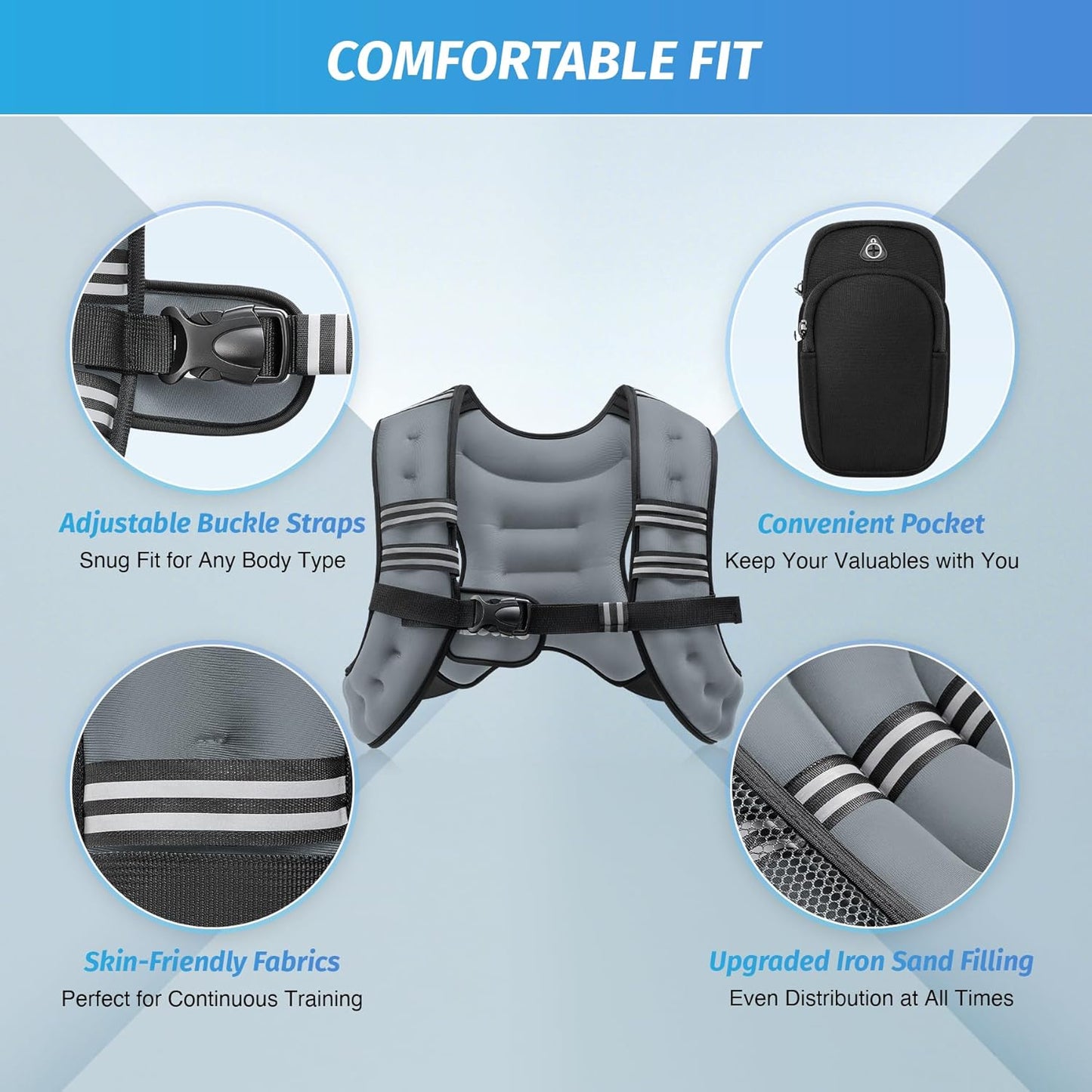 ZELUS Weighted Vest, 6lb/8lb/12lb/16lb/20lb/25lb/30lb Weight Vest with Reflective Stripe for Workout, Strength Training, Running, Fitness, Muscle Building, Weight Loss, Weightlifting