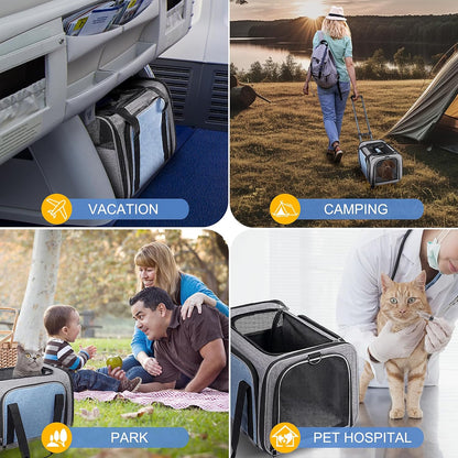 Pet Carrier Airline Approved on Wheels - Two Sided Expandable Cat Soft Carrier for Puppy and Cats Under 26lbs, Rolling Cat Carrier for Airplane, Camping, Outdoor(Pink)
