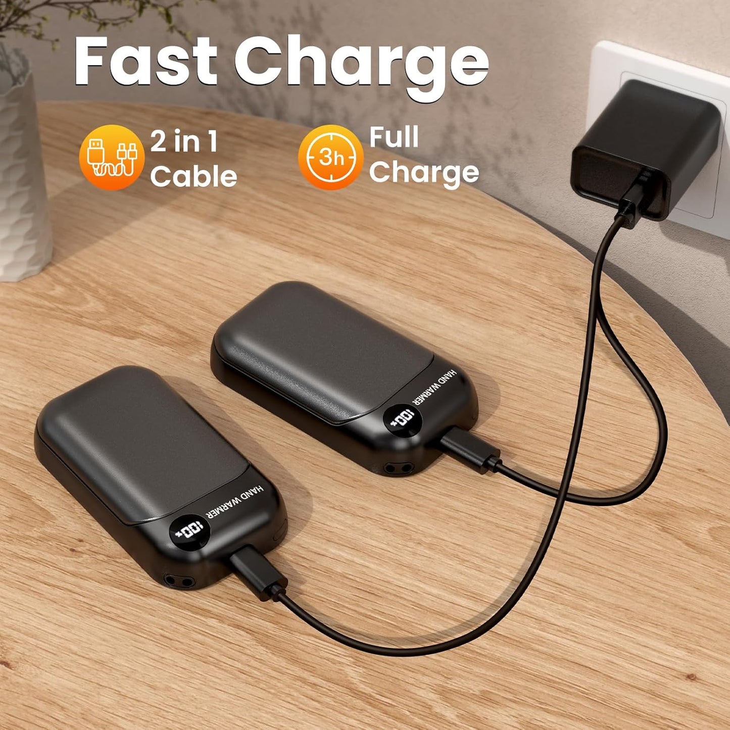 KQPZ Rechargeable Hand Warmers 3000mAh (2 Pack) – Electric Portable Hand Warmer with 4 Heat Levels & 3s Fast Heating, Magnetic 2-in-1 Pocket Heater, Reusable USB Hand Warmer for Outdoor, Camping, Golf, Hunting, Gifts – Black