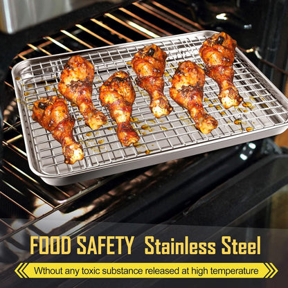 17.5 Inch Baking Sheet Pan with Rack Set, Joyfair Stainless Steel Half Size Oven Cookie Sheet Tray with Cooling Rack, Non-Toxic & Heavy Duty, Mirror Finishes &Easy Cleaning - (1 Pan + 1 Rack)