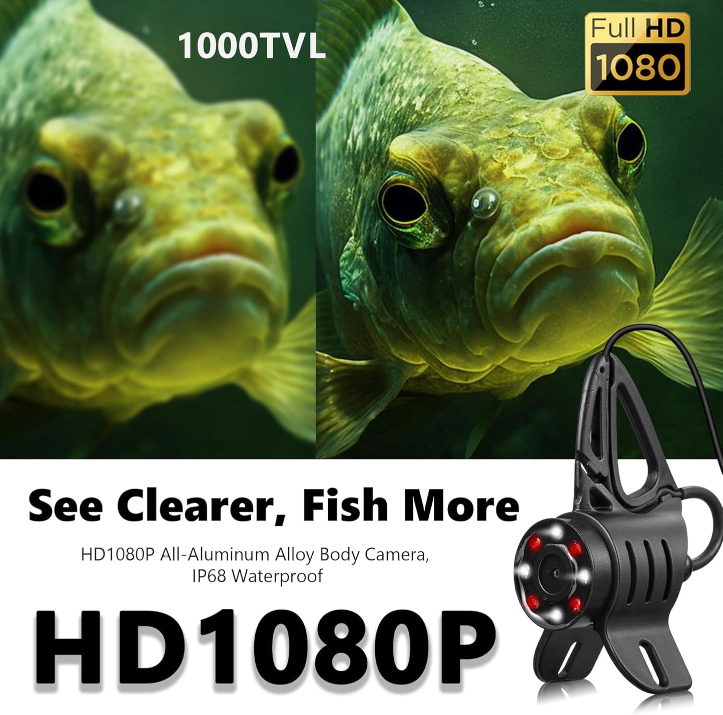 FishPRO [2024 Upgrade] 7'' Underwater Fishing Camera [HD 1080P] w/DVR -32GB, [Easy Plug & Play] Ice Fishing Camera Underwater, 10,000mAh, USB-C, IR & LED for Dark, Portable Ice Fishing Fish Finder