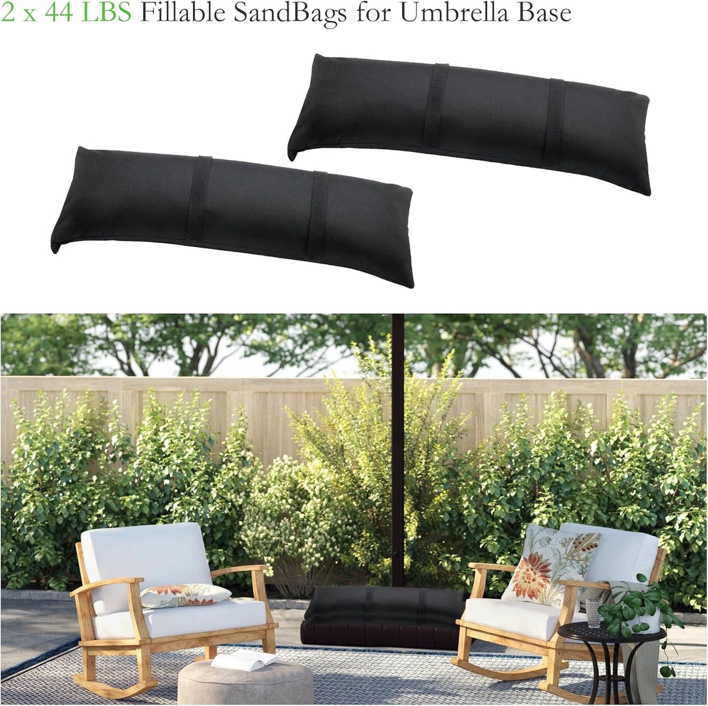 2Pcs Umbrella Base Weight Sand Bags 2 x 44 LBS Fillable Empty SandBags, Outdoor Poolside Accessories Heavy-Duty for Garden Backyard Furniture Trampoline Patio Black