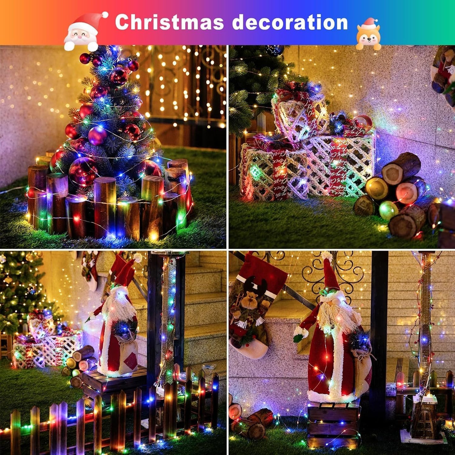 Solar Halloween Decoration Lights, JMEXSUSS 2 Pack 33FT 100 LED Orange and Purple Halloween String Lights, Halloween Lights with 8 Modes for Halloween Tree Yard Outdoor Spooky Party Garden Decorations