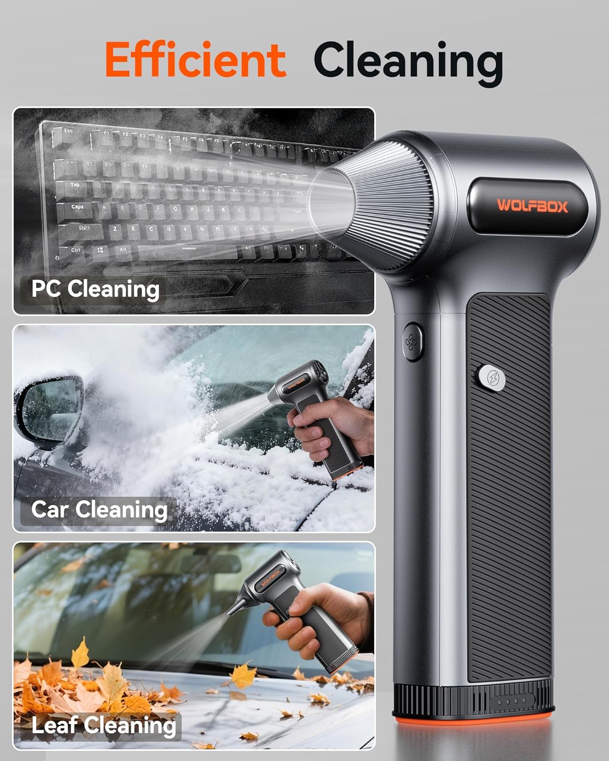 WOLFBOX MF200 Cordless Electric Air Duster with Removable Battery, 3-Speed Adjustable Mini Blower with 4 Nozzles