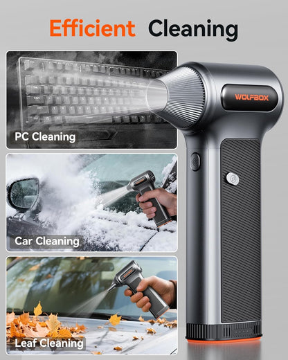 WOLFBOX MF200 Cordless Electric Air Duster with Removable Battery, 3-Speed Adjustable Mini Blower with 4 Nozzles