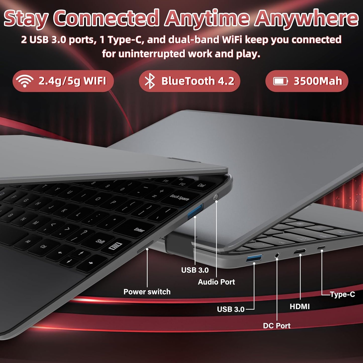 2025 New 2 in 1 Touchscreen Laptop, 11" FHD 1920x1200 IPS Display, Intel 12th Gen N100, 16GB DDR4 RAM, M.2 SSD, 360° Flip, Ultra-Portable Notebook for Students & Professionals (16GB RAM | 256GB SSD)