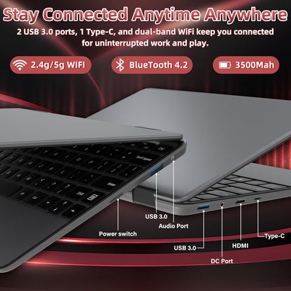 2025 New 2 in 1 Touchscreen Laptop, 11" FHD 1920x1200 IPS Display, Intel 12th Gen N100, 16GB DDR4 RAM, M.2 SSD, 360° Flip, Ultra-Portable Notebook for Students & Professionals (16GB RAM | 256GB SSD)