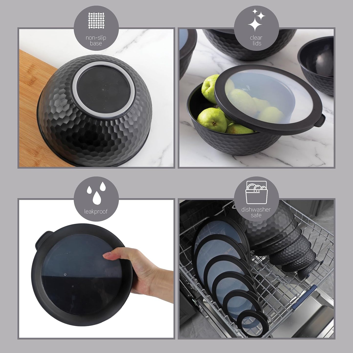 COOK WITH COLOR Mixing Bowls with TPR Lids - 12 Piece Plastic Nesting Bowls Set Includes 6 Prep Bowls and 6 Lids, Microwave Safe Mixing Bowl Set (Mint)