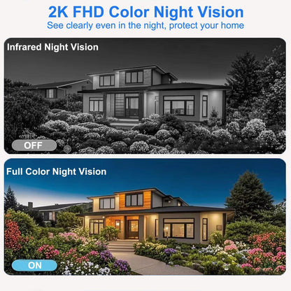 2K HD Security Camera Outdoor with 360° Pan-Tilt Motion Tracking, Home Camera Surveillance Exterieur, Wireless 2.4G WiFi Wired Security Camera, Full Color Night Vision, 2-Way Audio, Waterproof