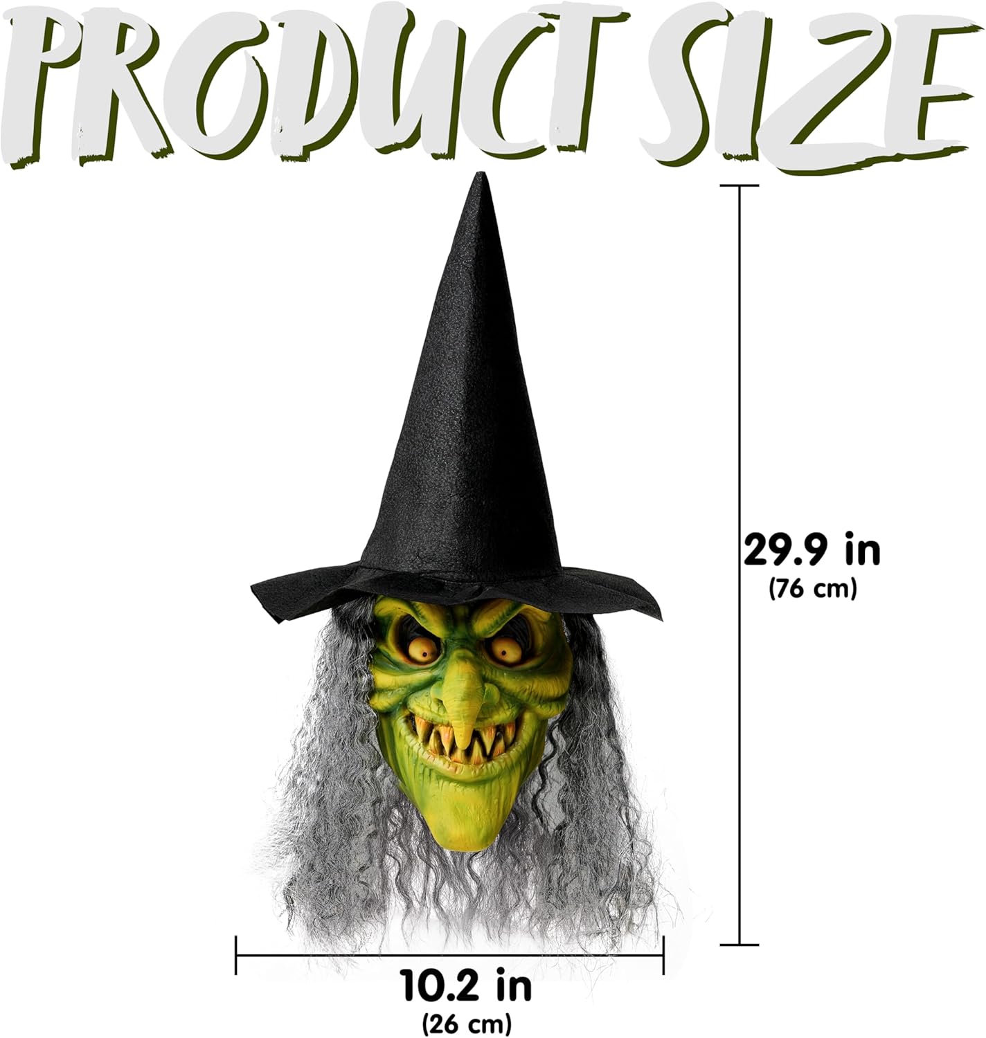 Spooktacular Creations Halloween Scary Witch Mask, Creepy Latex Monster Face Mask with Black Hat Hair for Adult Halloween Horror Evil Cosplay Costume Accessories, Realistic Party Dress Up Prop