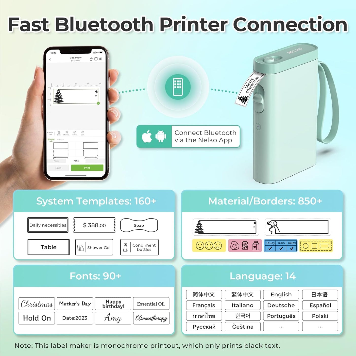 Label Maker Machine with Tape, P21 Portable Bluetooth Label Printer, Wireless Built-in Cutter Sticker Maker Mini Label Makers with Multiple Templates for Organizing Storage Office Home, Black
